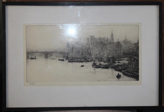 William Lionel Wyllie (1851-1931) The City from Waterloo Bridge and another Thames scene, 6.5 x 15in. and 8 x 16in.